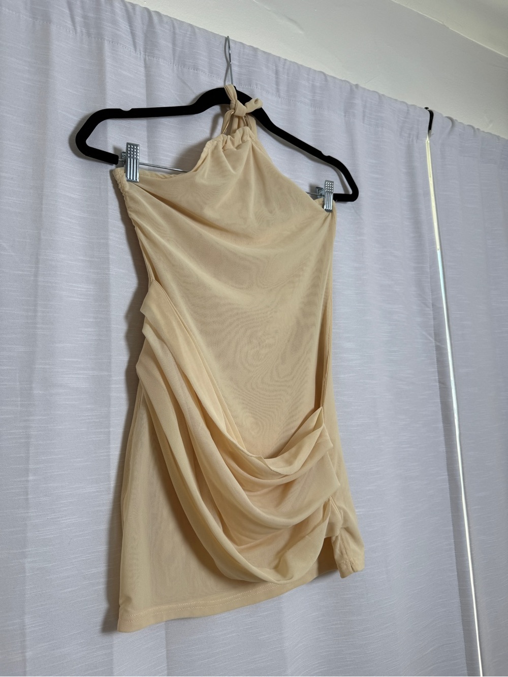 Peppermayo Cream Halter Mini Dress Ruched Bodycon Open Back | Size S - Picture 6 of 12